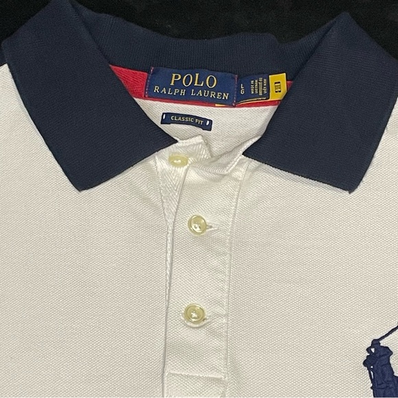 Polo Ralph Lauren Mens Size Large Mesh Polo Shirt US Flag Big Pony Logo Gray - Picture 5 of 9